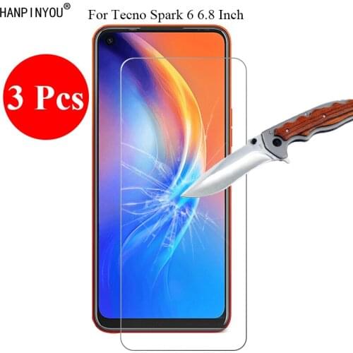 3 Pcs/Lot For Tecno Spark 6 Spark6 6.8" 9H 2.5D Tempered Glass Screen Protector Protective Film + Clean Tools