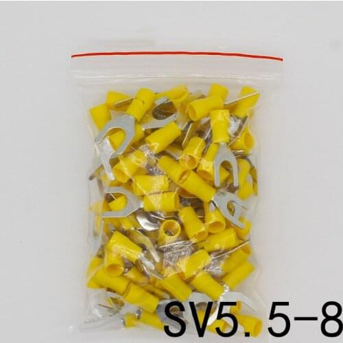 SV5.5-8 Yellow Terminal Cable Wire Connector 50PCS Insulated Fork Spade Crimp Connector Terminals Electrical Wiring SV5-8 SV