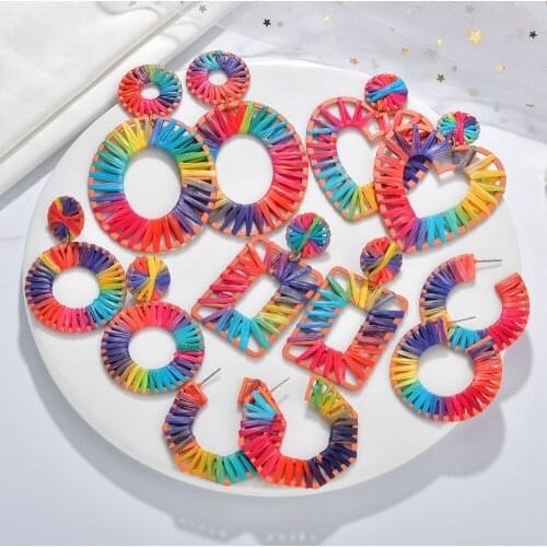 2019 Pendientes Woven Lafite Earrings For Women Female Korean Color Square Geometric Wedding Jewelry Bridal Brincos