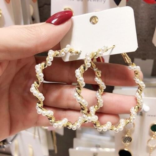 S925 silver needle Exquisite Pearl Twist Brand Simple wild circle Earring Pulseira Feminina For Women Winding Earrings Gift