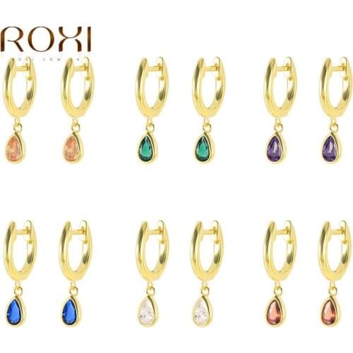ROXI U Shape Hoop Earrings for Women 925 Sterling Silver Earing Colorful Drop Water Droplets Dangle Earrings Jewelry Pendientes