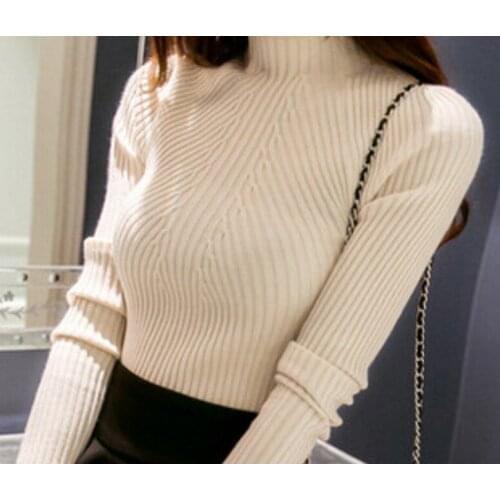 2019 Autumn New Women Long Sleeve Striped Thin Pullover Sweaters Casual Solid Knitted Slim Sweater