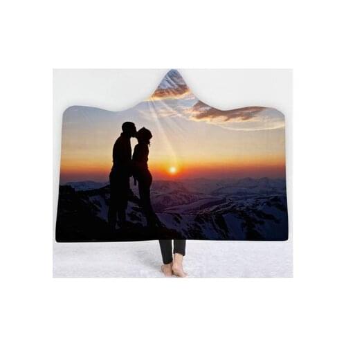 Lovers under Moon Stars Hooded Blanket For Adults Mandala Sherpa Fleece Woman Throw Blanket Microfiber Soft Wearable Blankets