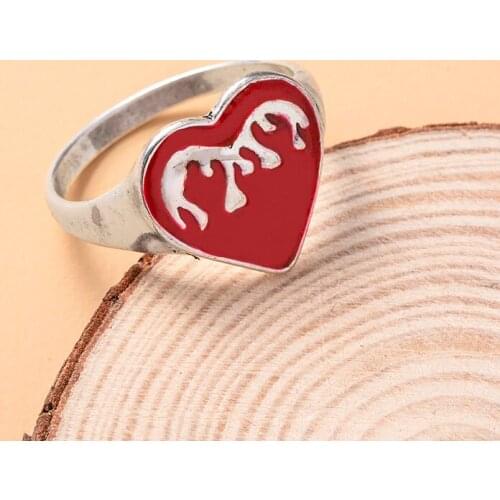 Vintage Punk Ring Boho Enamel Black Red Heart Charms Statement Rings For Women Hip Hop Jewelry Accessories