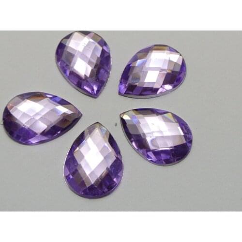 100 Purple Flatback Acrylic Rhinestone TearDrop Gem Beads 13X18mm No Hole