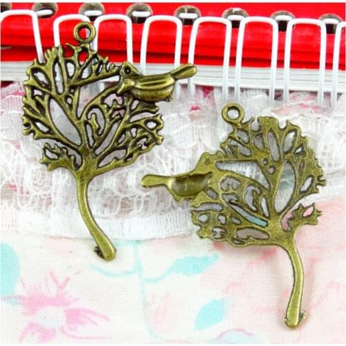 20pcs 41.5*31MM Antique Bronze Color Tree Pendant Bird Charms Metal Zinc Alloy DIY Jewelry Making