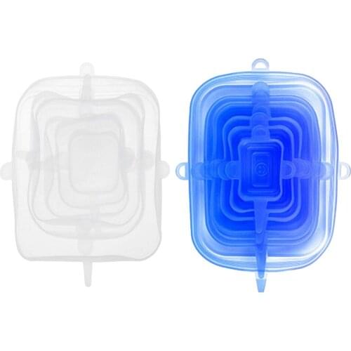 6pcs/Set Reusable Blue Silicone Food Covers Stretch Bowl Wraps Lids Universal