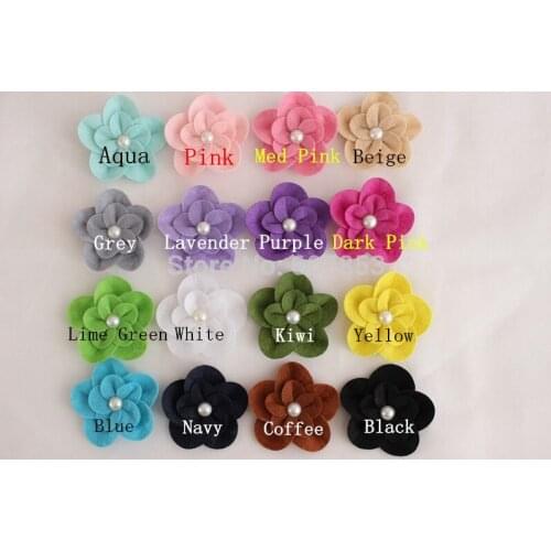 Felt Flower clips Hair Flowers Pearl Flower clip ,Baby girl children hair accessories 7.5cm 100pcs