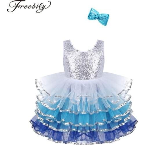 Girls Ballet Dress Sleeveless Sequins Mesh Tutu Dress With Bowknot Hair Clip Set Kids Dancewear Ballerina Party Stage Costumes