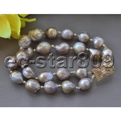 Z11159 2Row 8" 13mm Almost Round Peacock Lavender Edison KESHI Pearl Bracelet