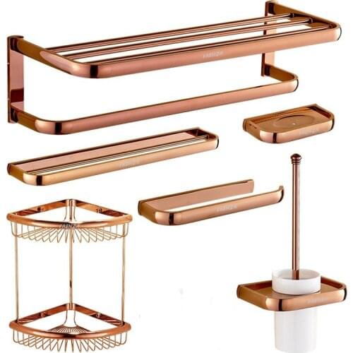 Rose gold copper European style bath towel rack rose gold thickened towel rack bathroom shelf bathroom hardware pendant set