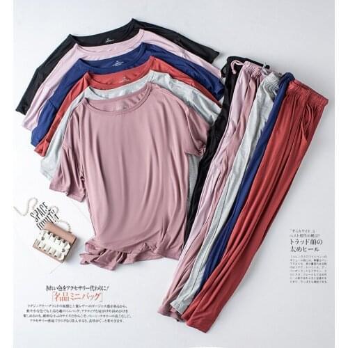 Modal home set light and soft short-sleeved T-shirt trousers pajamas pajamas summer new womens loose two-piece suit