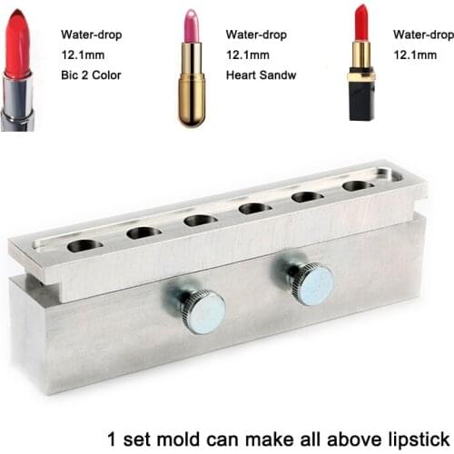 6 cavities 12.1mm bic two-color Aluminum alloy lipstick mold,6 slots holes waterdrop/teardrop shape lipbalm fill mold DIY
