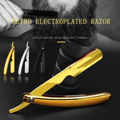 Electroplated double-sided stainless steel razor Barbershop manual foldable shaving brush Facial trimming shaving tool
