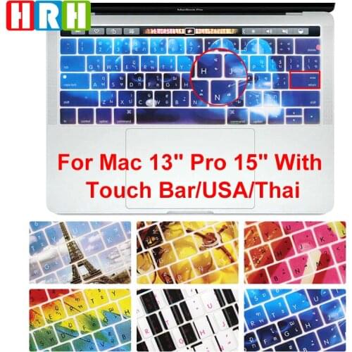 HRH Durable Thai Stylish Silicone Keyboard Cover Skin For Mac book Pro 13.3 Inch A1706 A2159 15.4 A1707 2018/2019 with Touch Bar