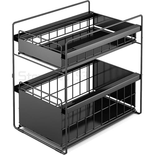 Kitchen telescopic sink rack floor multi-layer iron storage rack multifunctional storage rack household goods kitchen organizer