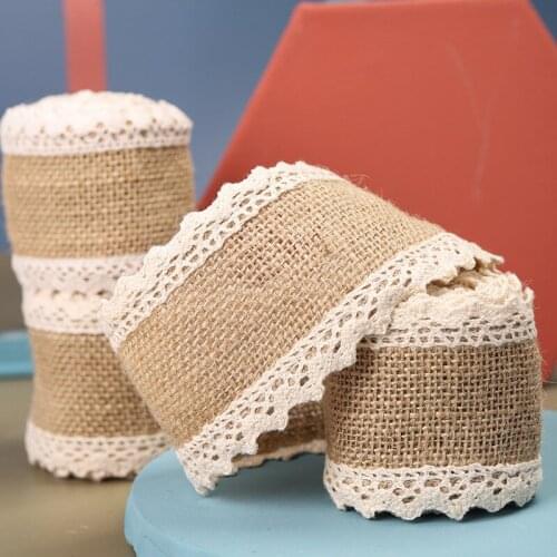2m 6cm Width Burlap Ribbon with Lace Jute Craft Ribbons Natural Hessian Ribbon for Party Decoration and DIY Handmade Projects
