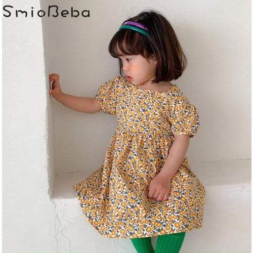 Korean Children Dress Clothing Girls Summer Printed Square Collar Party Floral Short Princess Skirt Mother Daughter Dresses Kids