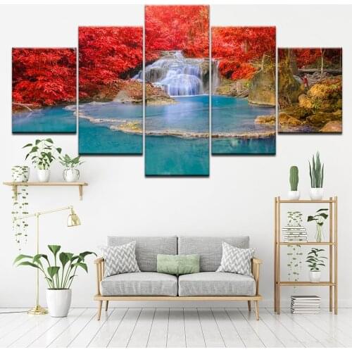 Modular Canvas HD Prints Posters Home Decor Wall Art Pictures 5 Pieces Red maple Art Scenery Landscape Paintings Framework