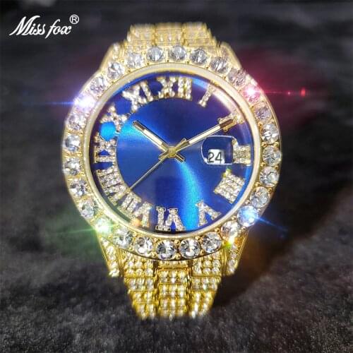 Relogios masculinos de luxo original 18K Gold Big Diamond Blue Dial Business Men Watch Calendar Waterproof 3bar Male Wristwatch