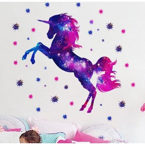 Purple Unicorn Wall Sticker Bedroom Living Room Wall Decal 3D Home Decor Wallpapers Shiny Stickers Removable Art Decals Mural