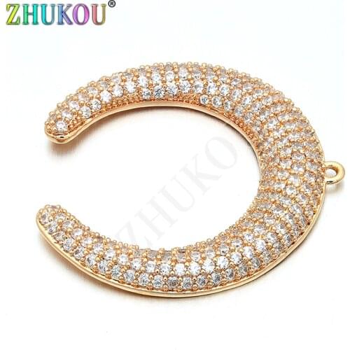 36*37mm Moon Shape Brass Cubic Zirconia Charms Pendants DIY Jewelry Findings Accessories, Hole: 1mm, Model: VD73