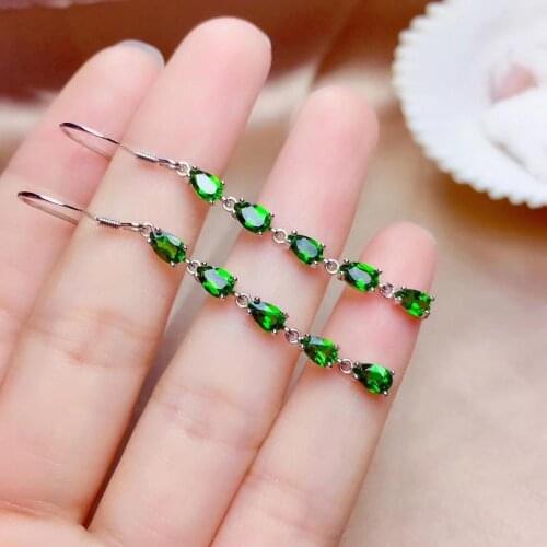 Attractive green diopside pendant for women dangling earrings with hook natural gem real 925 silver certified girl birthday gift