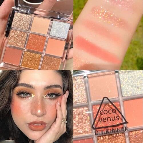 Transparent sequins pearlescent earth color eyeshadow palette waterproof Long-lasting 9-color glitter makeup palette eyeshadow