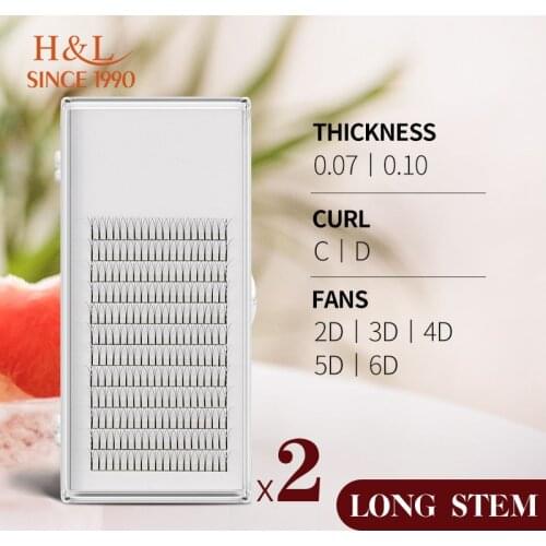 H&L SINCE 1990 2D 3D 4D 5D 6D Eyelash Extension Premade Fans0.07 0.10 Thickness Eyelashes Long Stem Lash Pre Made Eyelash