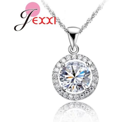 Luxury 925 Sterling Silver Fashion Wedding Engagement Jewelry Top Quality Shiny Round CZ Zircon Crystal Pendant Necklace