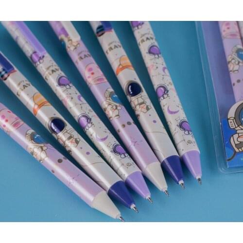 2pcs Cartoon Astronaut Universe Traveling Creamy Purple Student Stationery Gel Pen Sign Writing Pen 0.5mmblack ink for Boys