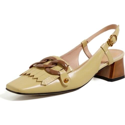 Big Size Shoes For Women 44 to 45 Slippers Chain decoration Womens Shoes Mid Heels Sandals Women Square head Mueller Shoes