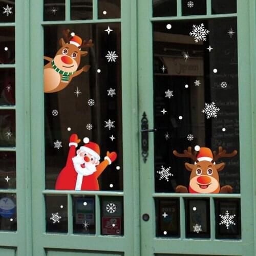 Removable Christmas PVC Static Sticker Santa Elk Window Wall Glass Snowflake Home New Year Murals Decorations