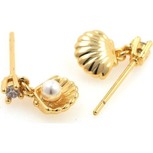 Shell Earrings,Shell Pearl Earrings,Golden Pearl Jewelry,Cubic Zirconia Jewelry Pendant
