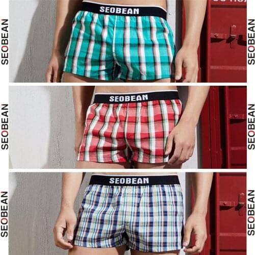 High quality mens plaid boxer shorts 100% cotton underwear men classic style underwear boxers loose panties sleep home wear