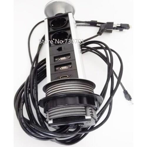 Multiple conference furniture hidden pop up socket with 2 EU power 1 cat5 2 DATA USB 1 HDMI 9 CM hole size