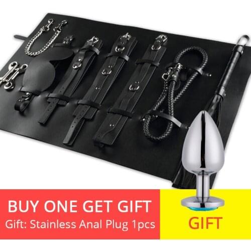 SM Bondage Gears Set For Beginner Sex Toys For Couples Hand Cuffs Footcuff Whip Rope Blindfold with storage bag
