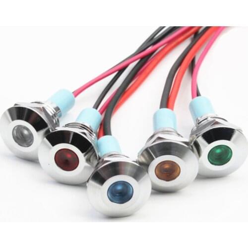 1pcs 10mm Flat head LED Metal Indicator light 10mm waterproof Signal lamp 6V 12V 24V 220v with wire red yellow blue green white