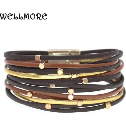 WELLMORE 2020 Fashion leather bracelets for women simple Multilayer Wide Wrap Bracelet Female Jewelry dropshipping whoesale