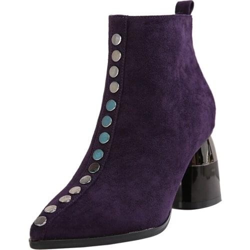 Women Rivet Boots With Boots Female High-heeled New Womens Shoes Subnet Red Thin Rivet Suede 2019 Style Shoes