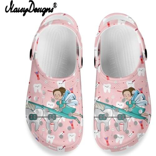 NOISYDESIGNS Cartoon Nurse Printed Garden Shoes Women Sandals Beach Flat Slippers Slip-On Summer Outdoor Light Casual Hole Shoes