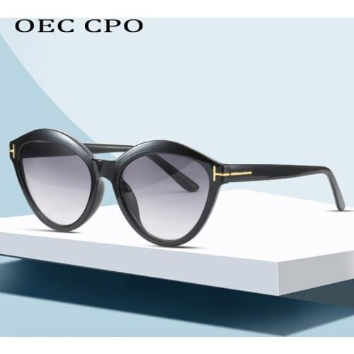 OEC CPO Brand Design Vintage Cat Eye Sunglasses Women Sexy Gold T Decoration Gradient Sun Glasses For Women Fashion UV400 O92