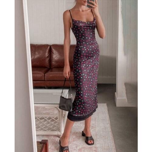 A-Line Summer Printed Spaghetti Strap Midi Chic Sundress Women Low Cut Ruched Bodycon Dress y2k Party Vacation Dress
