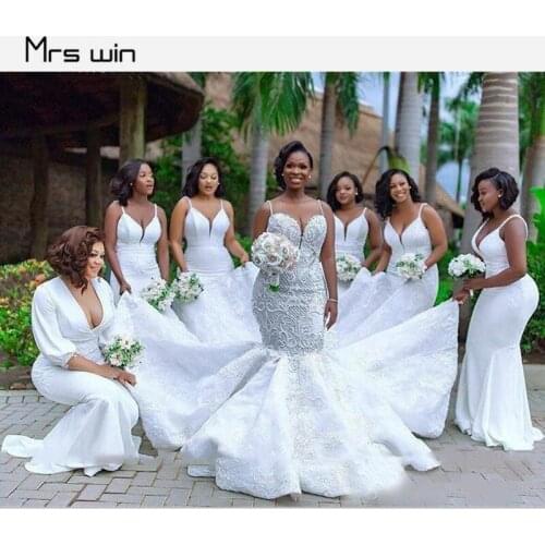 Mrs win Bridesmaid Dress Under 50 Women Sling Vestido Madrinha HR267 Plus Size Mermaid Long Wedding Guest Dresses 2020