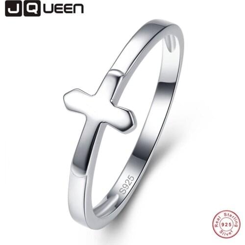 JQUEEN Vintage 925 Sterling Silver Faith Cross Shape Finger Rings for Women Sterling Silver Jewelry Gift