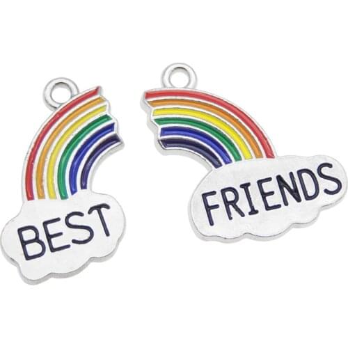 10PCS Rainbow charms for jewelry making Best Friend Chain Necklace 4pair Earrings 2pcs Necklace Pendants Friend Birthday Gift
