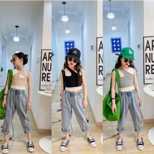 2021 hot sale girls t-shirt cotton summer pathcwork fashion girls top 3-8t B262