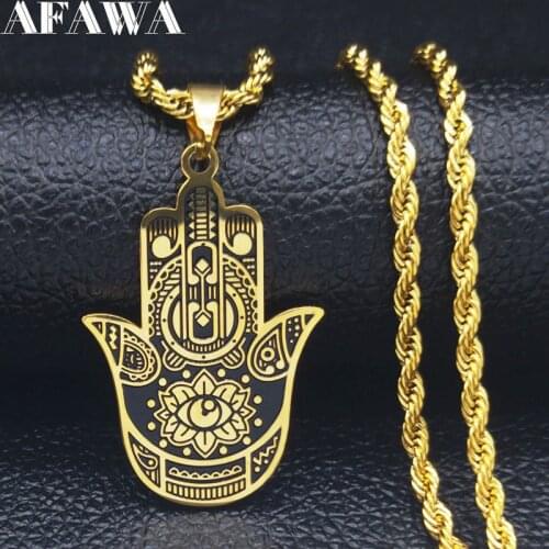 2021 Fashion Hamsa Hand Stainless Steel Chain Necklace for Men Gold Color Necklaces Pendants Jewerly colgante hombre N745S02