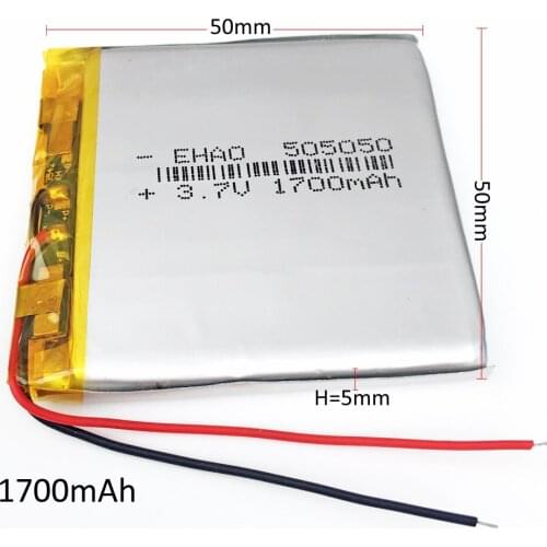 3.7V 1700mAh 505050 LiPo Lithium Polymer Rechargeable Battery For PAD GPS PSP Vedio Game Tablet PC Power Bank E-Book 5*50*50mm