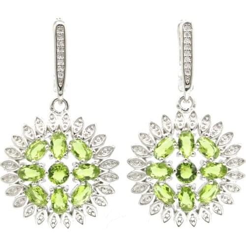 32x22mm Jewelry Set Created Violet Tanzanite Green Peridot White Bright Zircon For Womans Silver Earrings Pendant